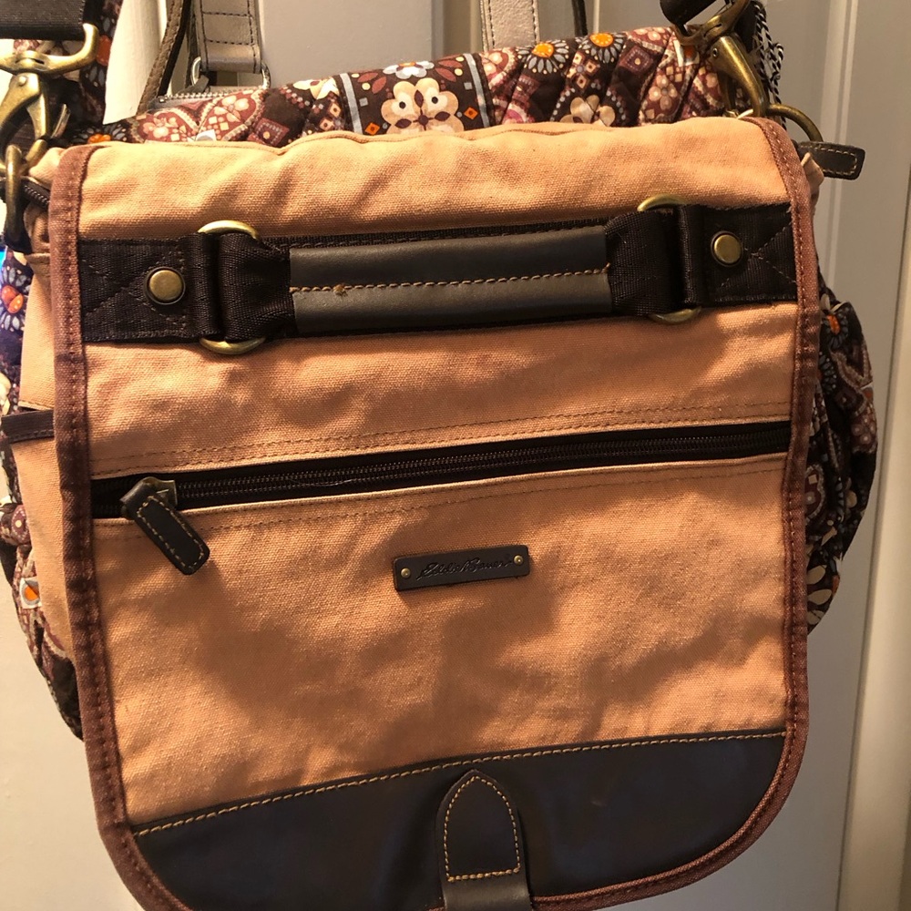 Eddie Bauer mustard brown  Canvas Messenger with Brown Trim